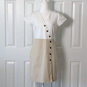 ANN TAYLOR Women's Cap Sleeves Cotton Linen Blend Dress  Size 2  White Tan  NWOT